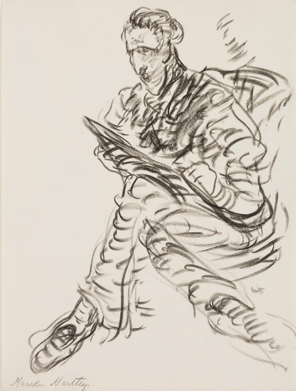 Självporträtt som tecknare, ca 1908 (litografisk krita på papper) av Marsden Hartley
