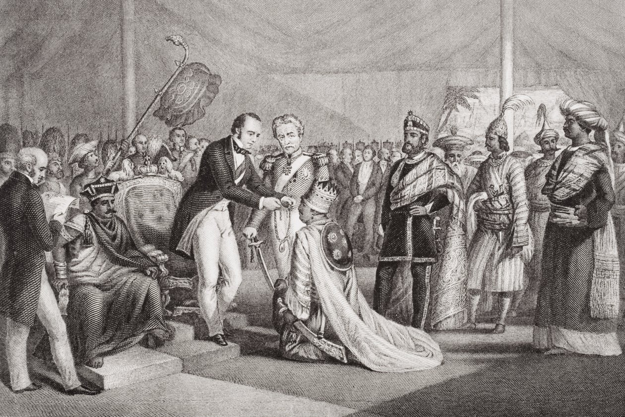 Grand Durbar i Cawnpore efter att Sepoy-revolten slagits ner, 1858, från "Illustrations of English and Scottish History", volym II. av Marshall Claxton