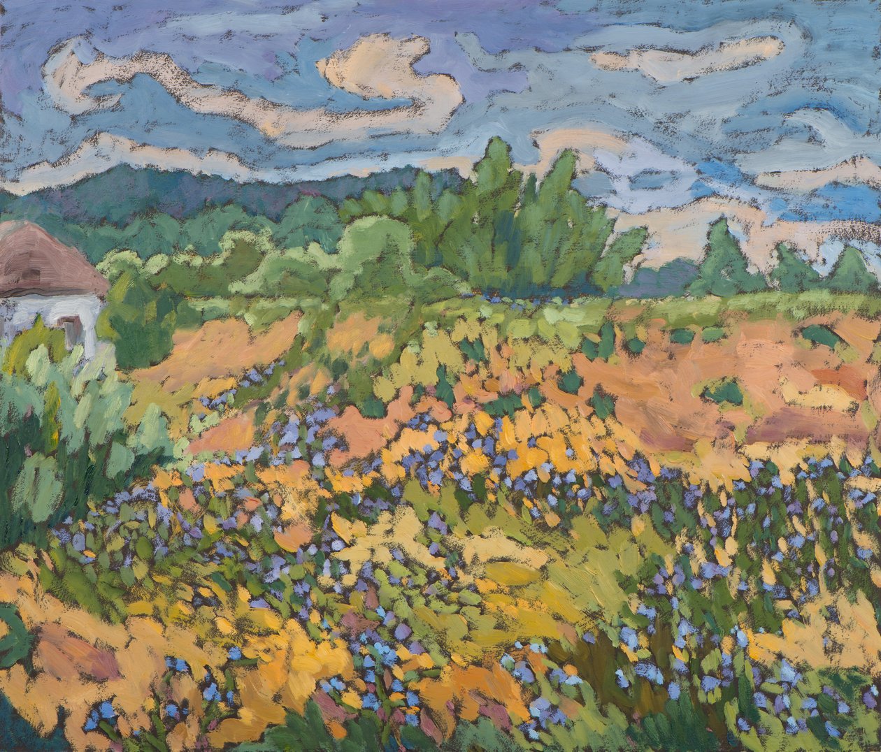 Maua ya Pori kwenye Benki ya Dyke (2012) 60 * 70 cm, mafuta kwenye bodi av Marta Martonfi Benke