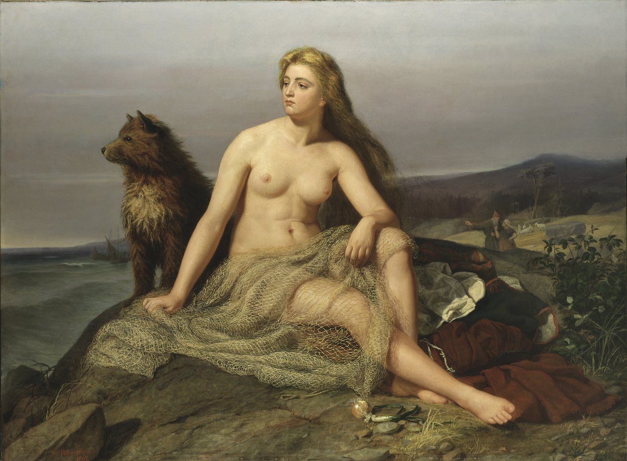 Kraka (Aslaug, Aslog), av Winge, Marten Eskil (1825-1896). Olja på duk av Mårten Eskil Winge