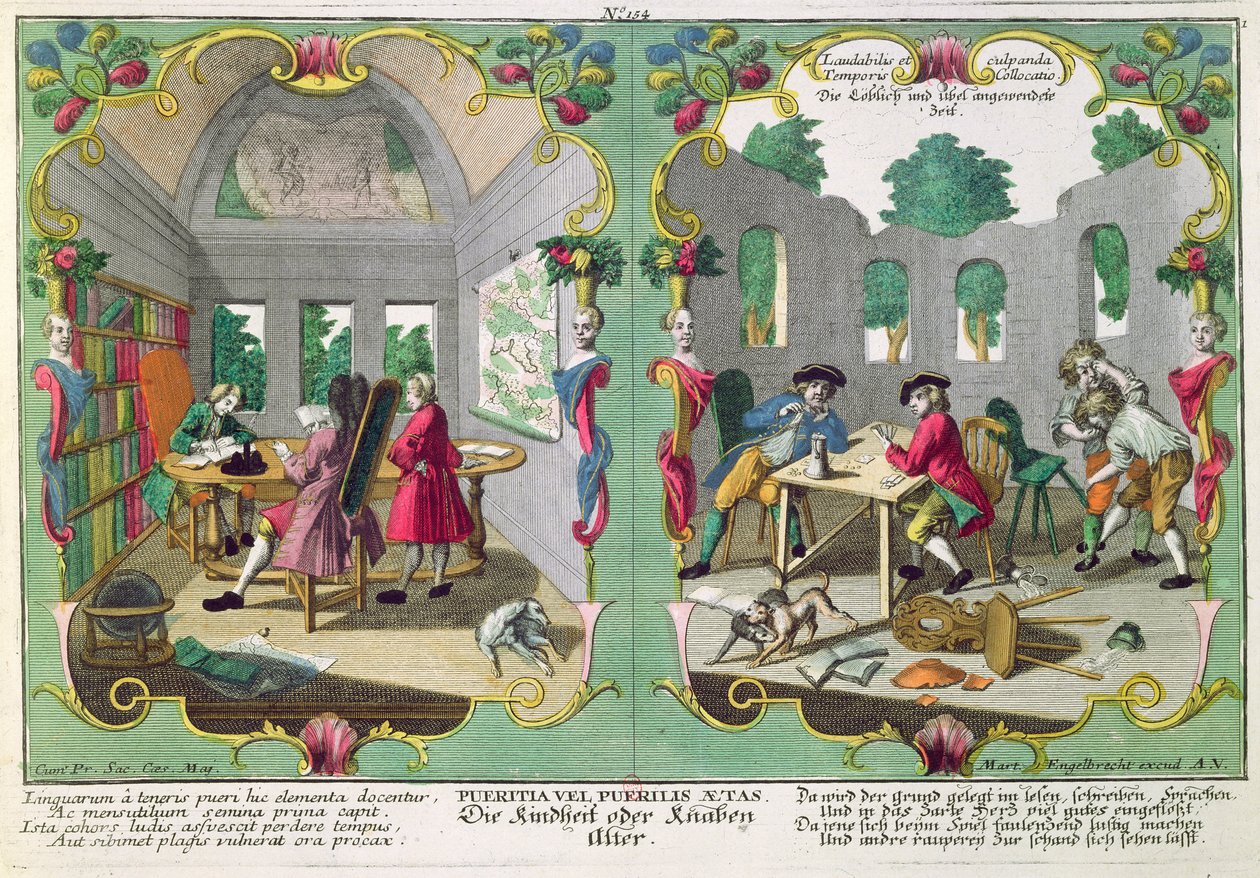 Goda och dåliga barn, tidigt 1700-tal (färgstick) av Martin Engelbrecht