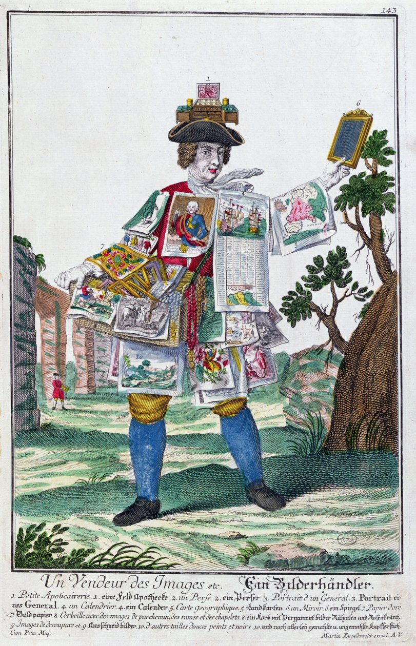 Bildsäljare, ca 1735 (färggravyr) av Martin Engelbrecht