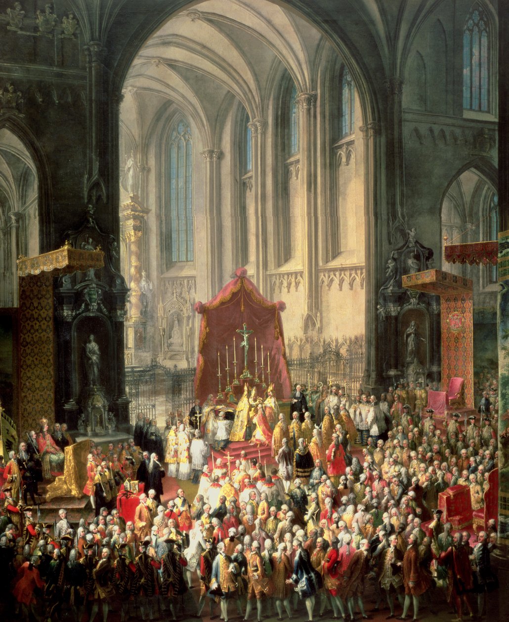 Kröningen av Josef II (1741-90) som kejsare av Tyskland i Frankfurts katedral, 1764 (för detaljer se 67403) av Martin II Mytens or Meytens