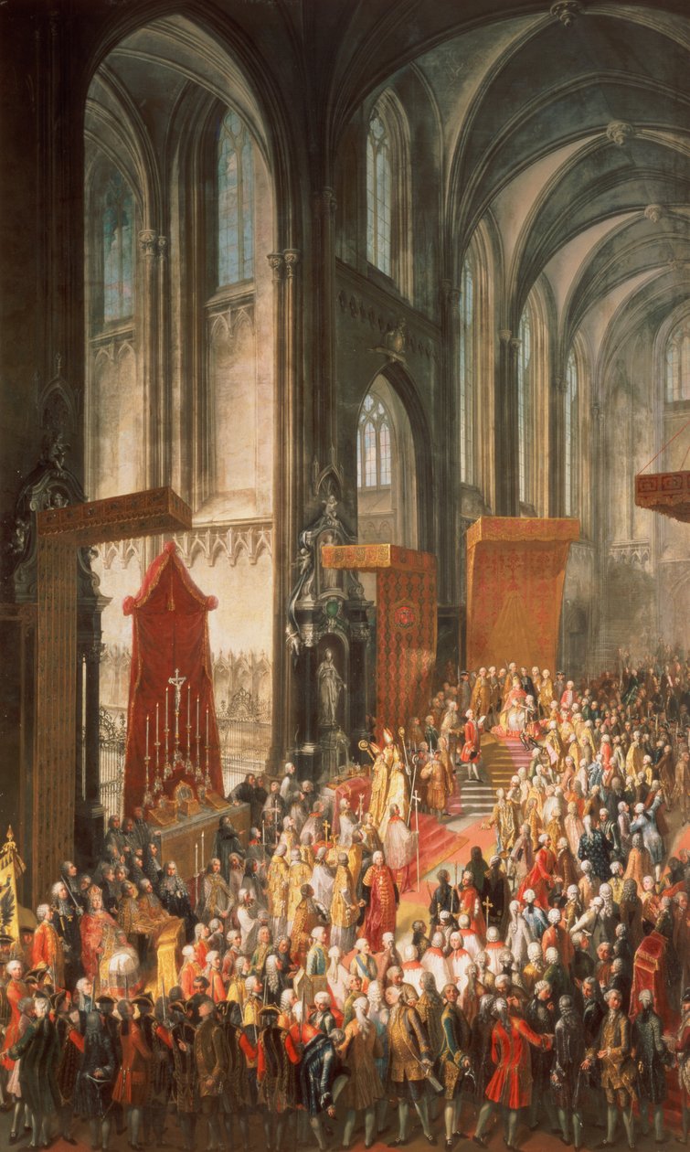 The Investiture Joseph II (1741-90) efter hans kröning som kejsare av Tyskland i Frankfurts katedral, 1764 av Martin II Mytens or Meytens