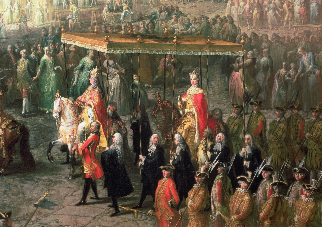 Kröningsprocessen av Josef II (1741-90), kejsare av Tyskland, i Romerberg, 1764 (detalj av 66718) av Martin II Mytens or Meytens