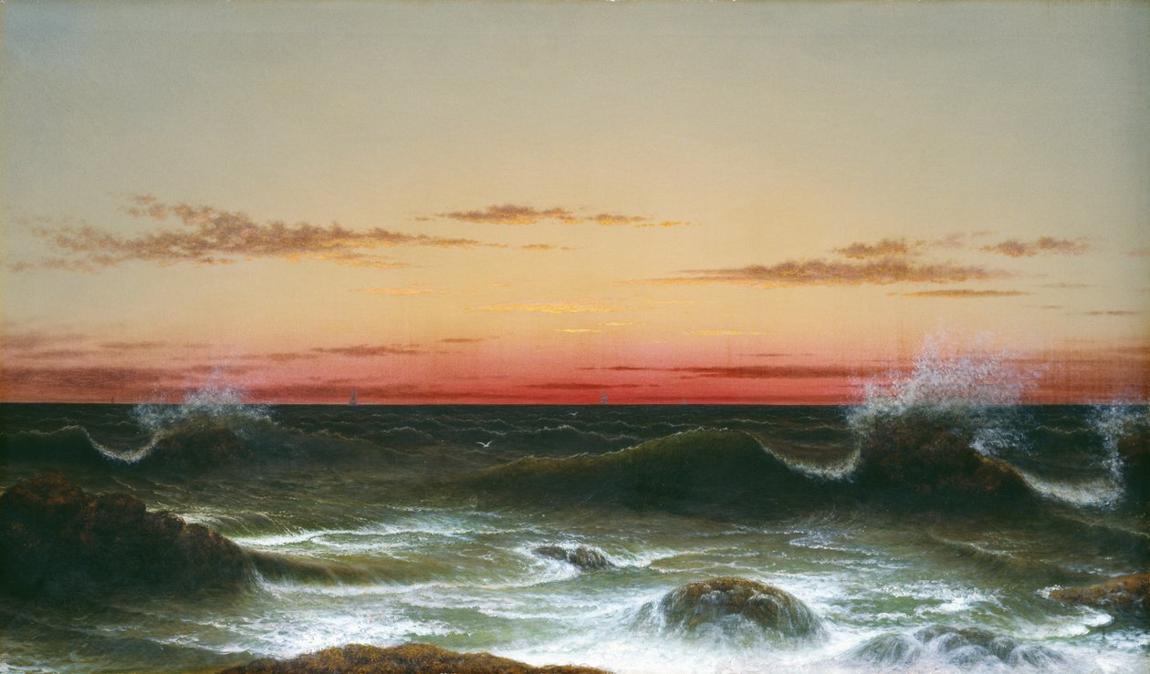 Havslandskap: Solnedgång, 1861 av Martin Johnson Heade