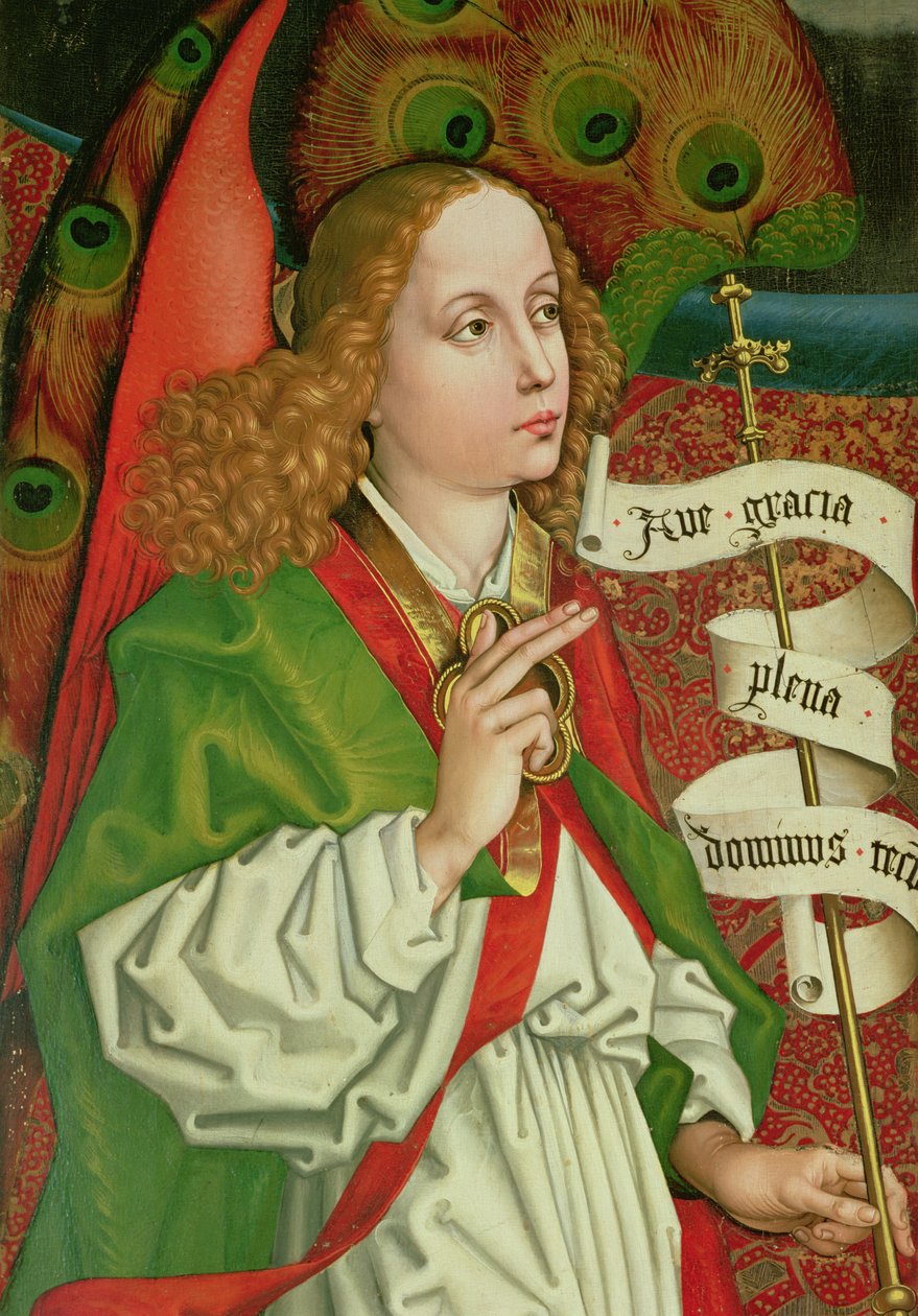 Detalj av ärkeängeln Gabriel, från bebådelsen, från Orlier-altartavlan, c.1468-70 av Martin Schongauer