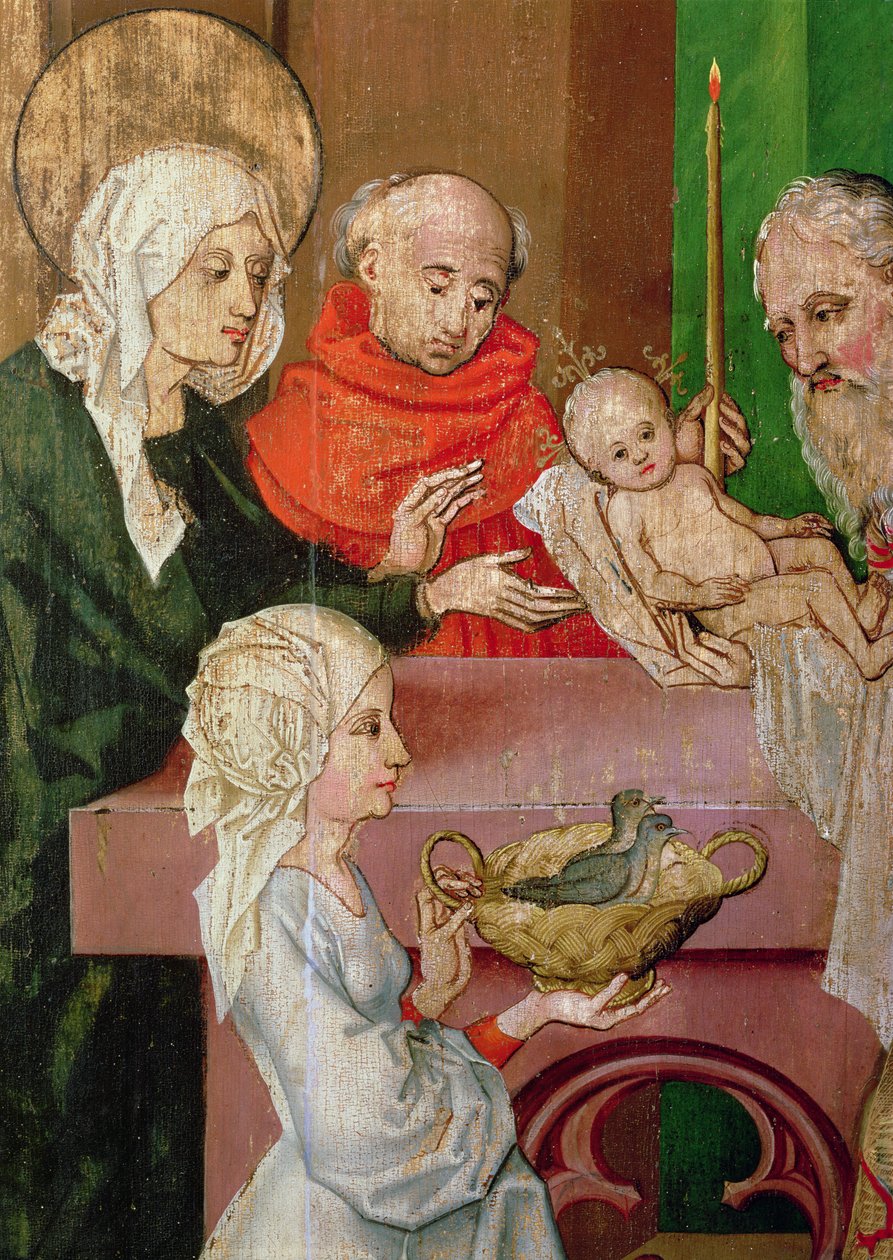 Detalj av presentationen i templet, från dominikanernas altartavla, ca 1470-80 av Martin Schongauer