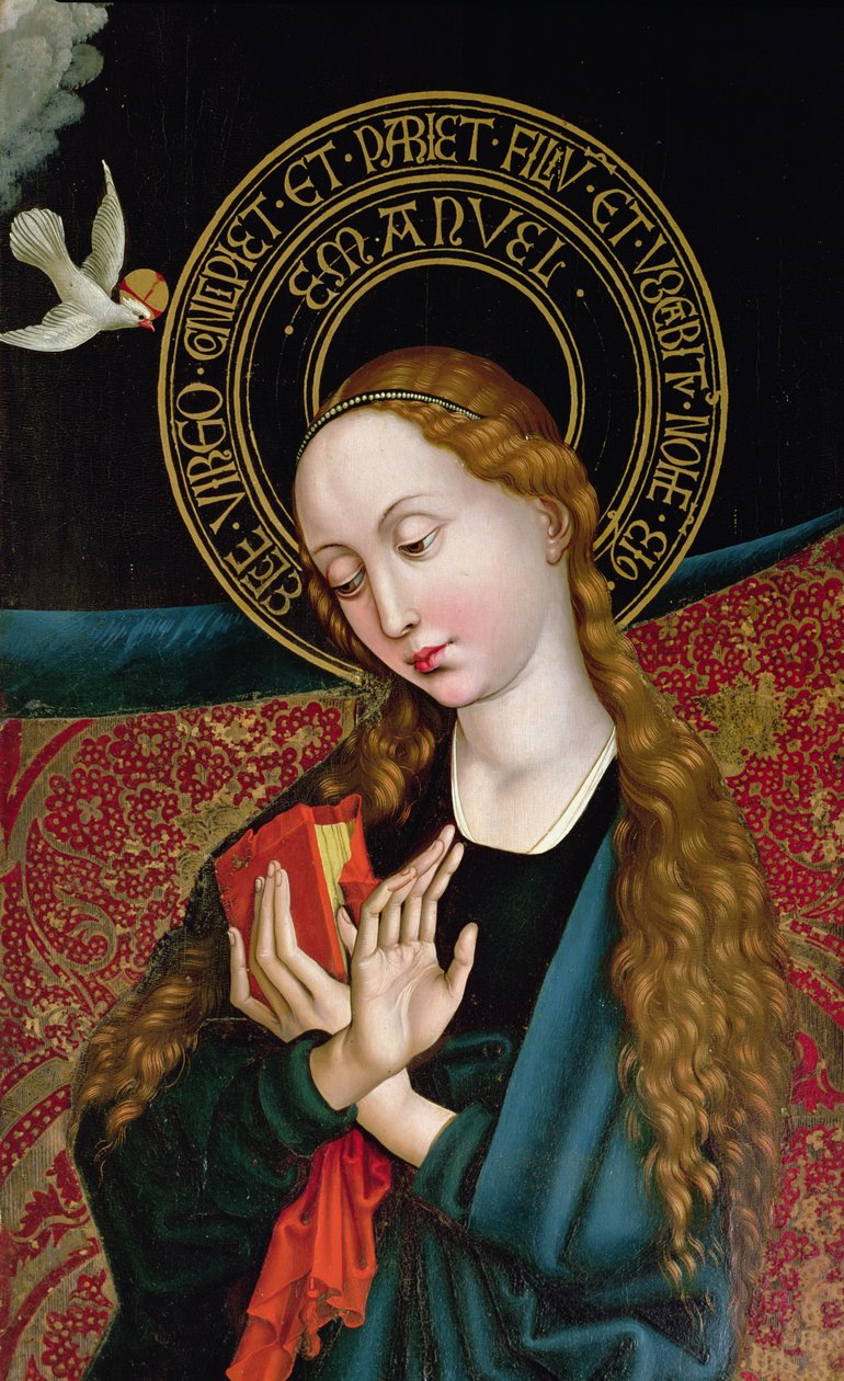 Detalj av jungfrun från bebådelsen, från Orlier-altartavlan, ca 1468-70 av Martin Schongauer