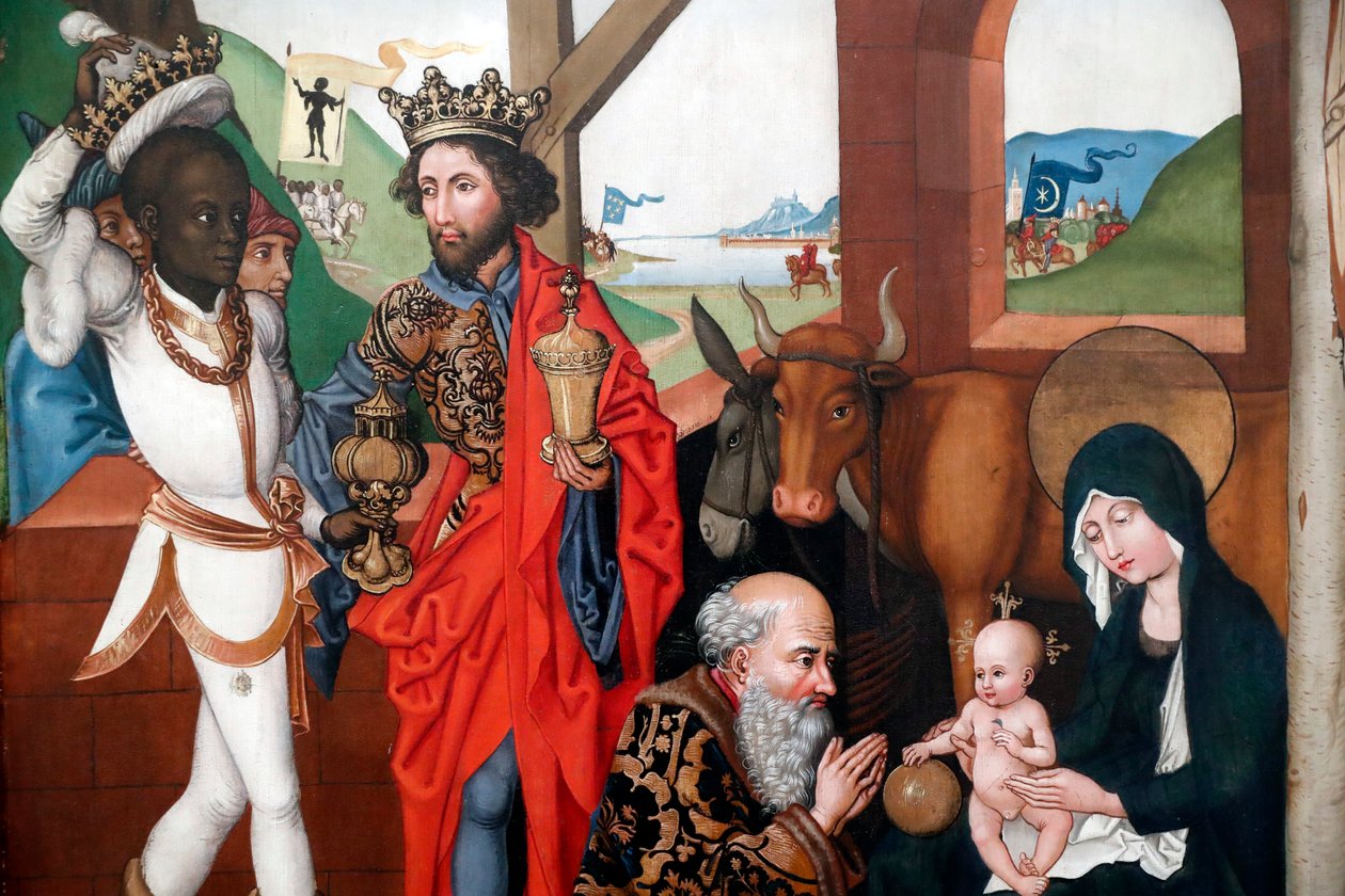 Födelse, tillbedjan av Jesusbarnet av de tre vise männen eller Magi av Martin Schongauer