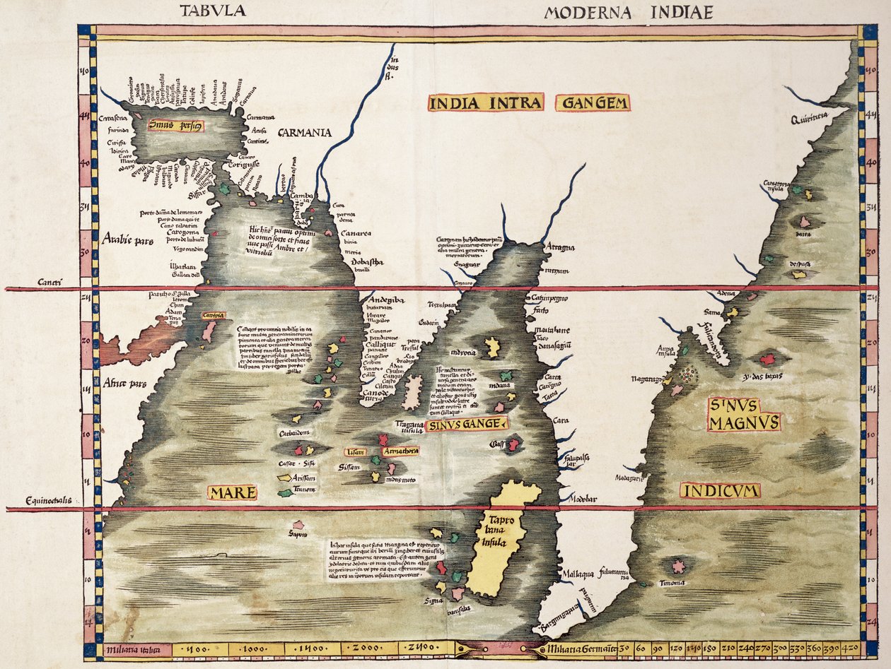 Röda havet och Arabiabukten till den förmodade malaysiska halvön, från en Strassburg-utgåva av Ptolemaios 
