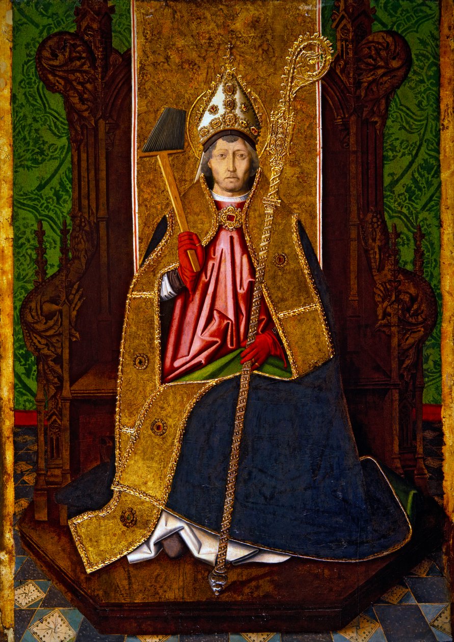 Saint Blaise Enthroned, ca 1480 (olja, guld och stuckatur på panel) av Martín Bernat