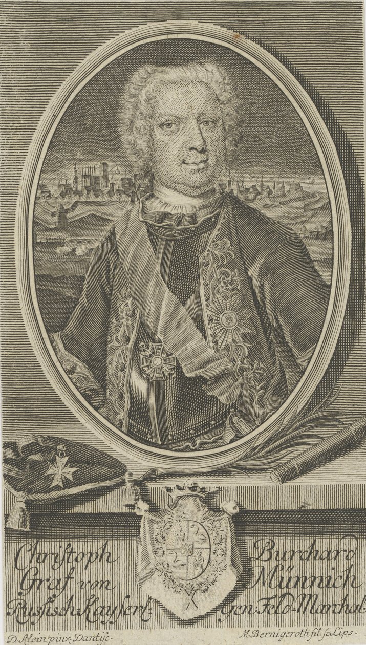 Porträtt av greve Burkhard Christoph von Munnich 1683-1767, ca 1730. av Martin Bernigeroth