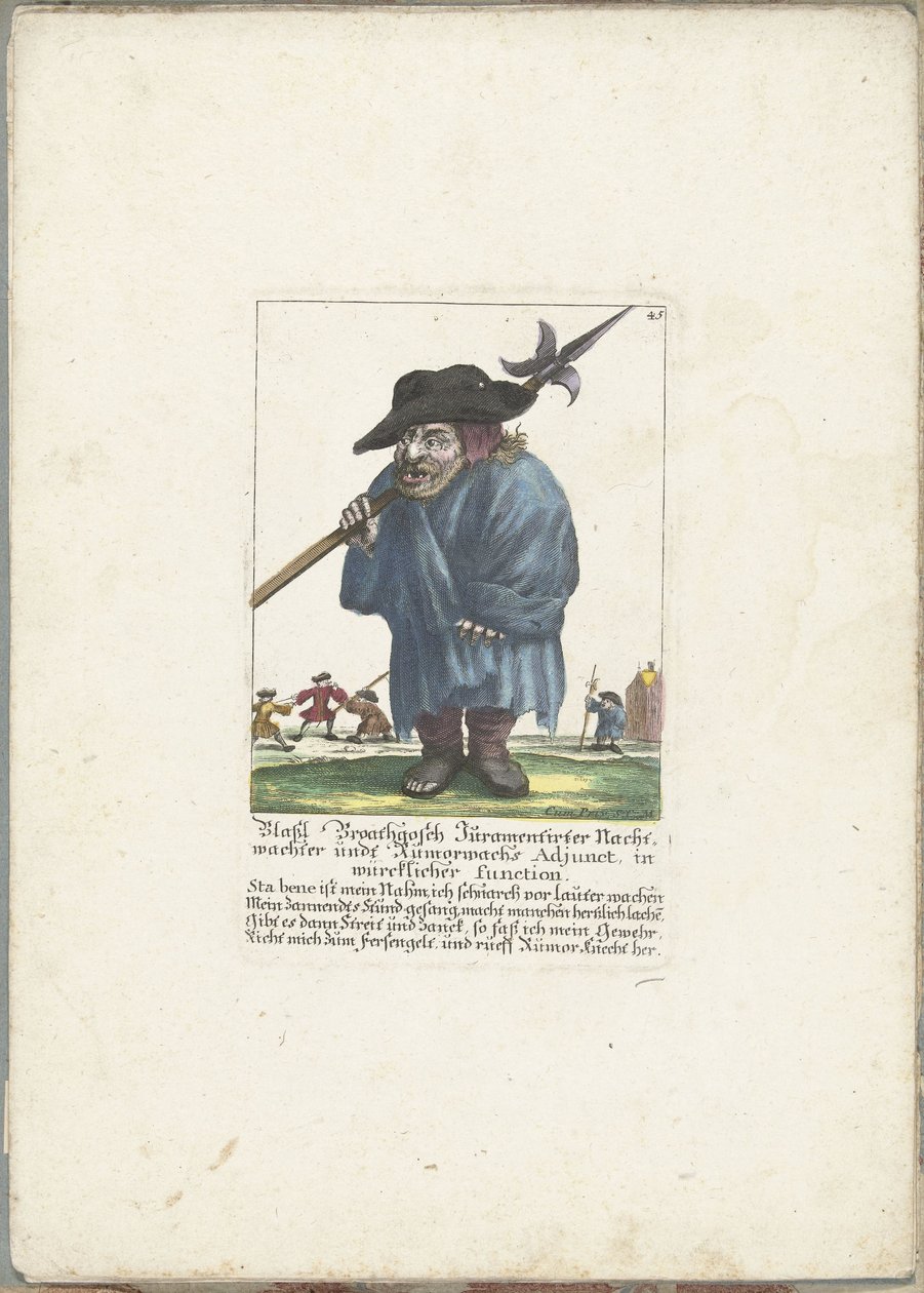 Dwerg Blassl Broatgosch, omkring 1710 Blassl Broatgosch Jurassic Night Watchman and Rumorwachs Adjunct, i verklig funktion (titel på objekt) Il Callotto resurcitato eller nyinrett litet skåp (serietitel) av Martin Engelbrecht (attributed to)