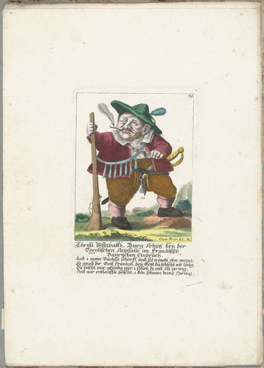 De dwerg Christl Vestnbalkh, ca 1710 Christl Vestnbalkh, Bürg Schütz nära den tyrolska stenfällan i det franska Bayrian-inbrottet (titel på objektet) Il Callotto resurcitato eller nyinrett litet skåp (serietitel) av Martin Engelbrecht (attributed to)