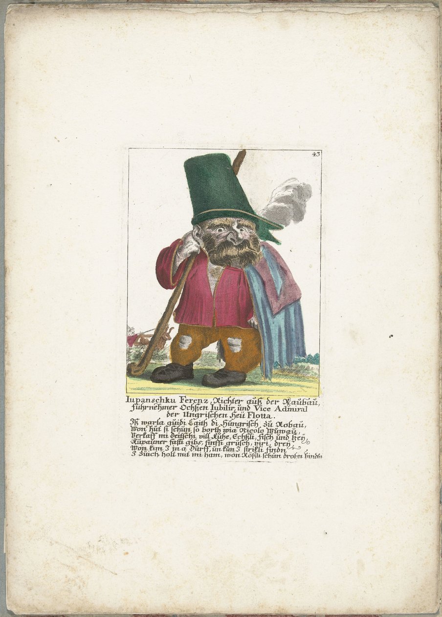 De dwerg Iupanschku Ferenz, ca 1710 Iupanschku Ferenz, domare från Raubau, överste oxe Jubilir och viceamiral för ungerskan Heü Flotta (titel på objekt) Il Callotto resurcitato eller nyinrett litet skåp (serietitel) av Martin Engelbrecht (attributed to)