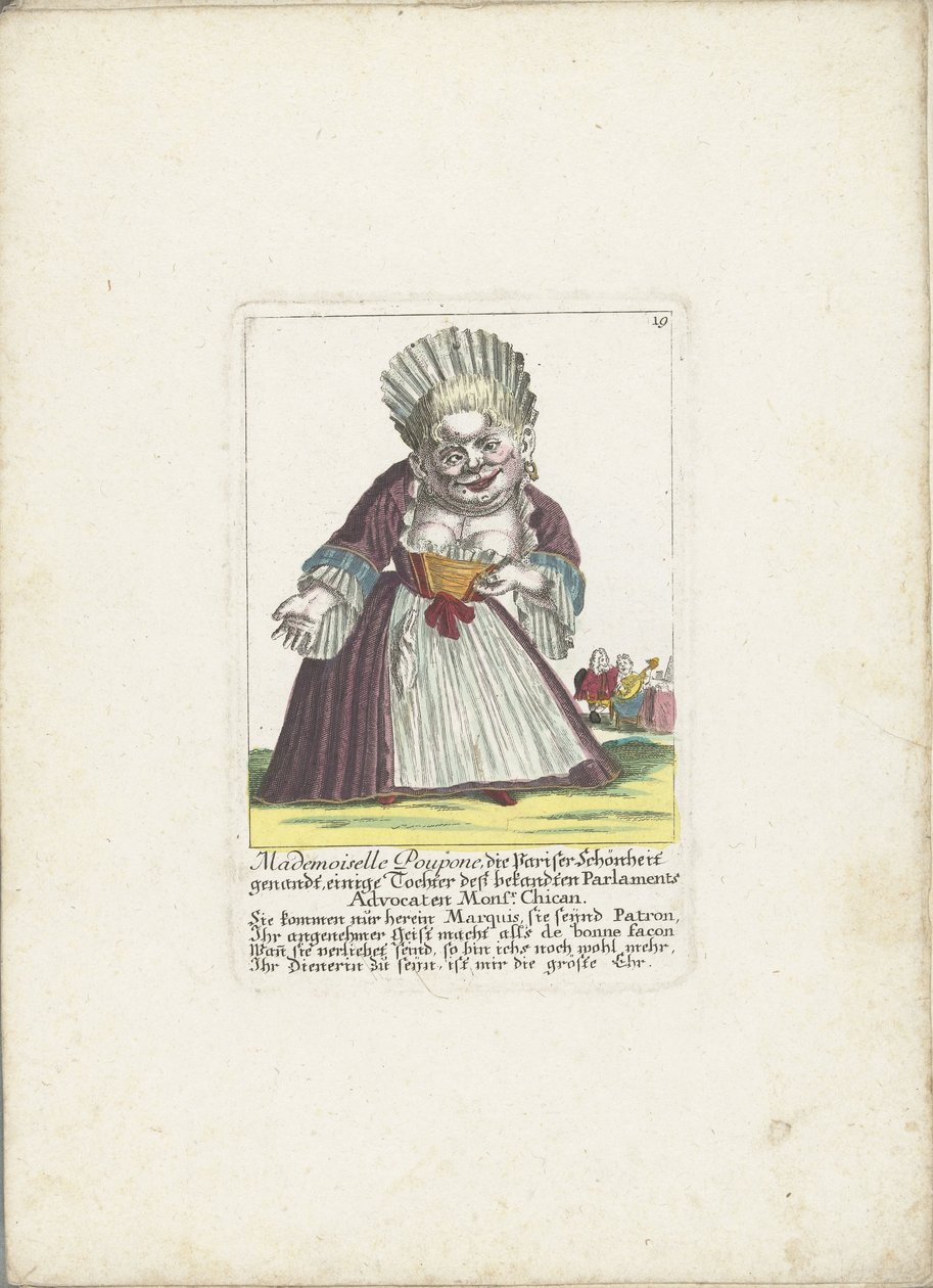 De dwerg Mademoiselle Poupon, som Parijse Schone, ca 1710 Mademoiselle Poupone, den parisiska skönheten, någon dotter till den välkände parlamentsadvokaten Monsr. Chican (titel på objekt) Il Callotto resurcitato eller nyinredd stuga i Zwerchen av Martin Engelbrecht (attributed to)