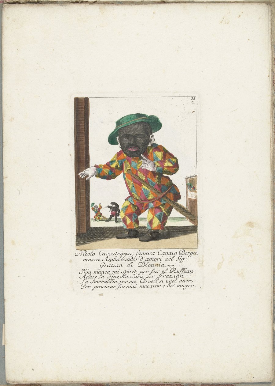 De dwerg Nicolo Caccatrippa som harlekijn, ca. 1710 Nicolo Caccatrippa, berömd Canaia Bergamasca, Ambasciador d