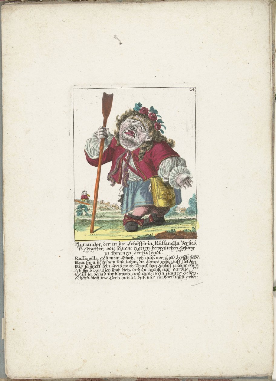 De dwerg Ploriander som herde, ca 1710 Ploriander, herden förälskad i herdinnan Ruffanella, brister i gråt av sin egen rörande sång (titel på objekt) Il Callotto resurcitato eller nyinrett litet skåp (serie av Martin Engelbrecht (attributed to)