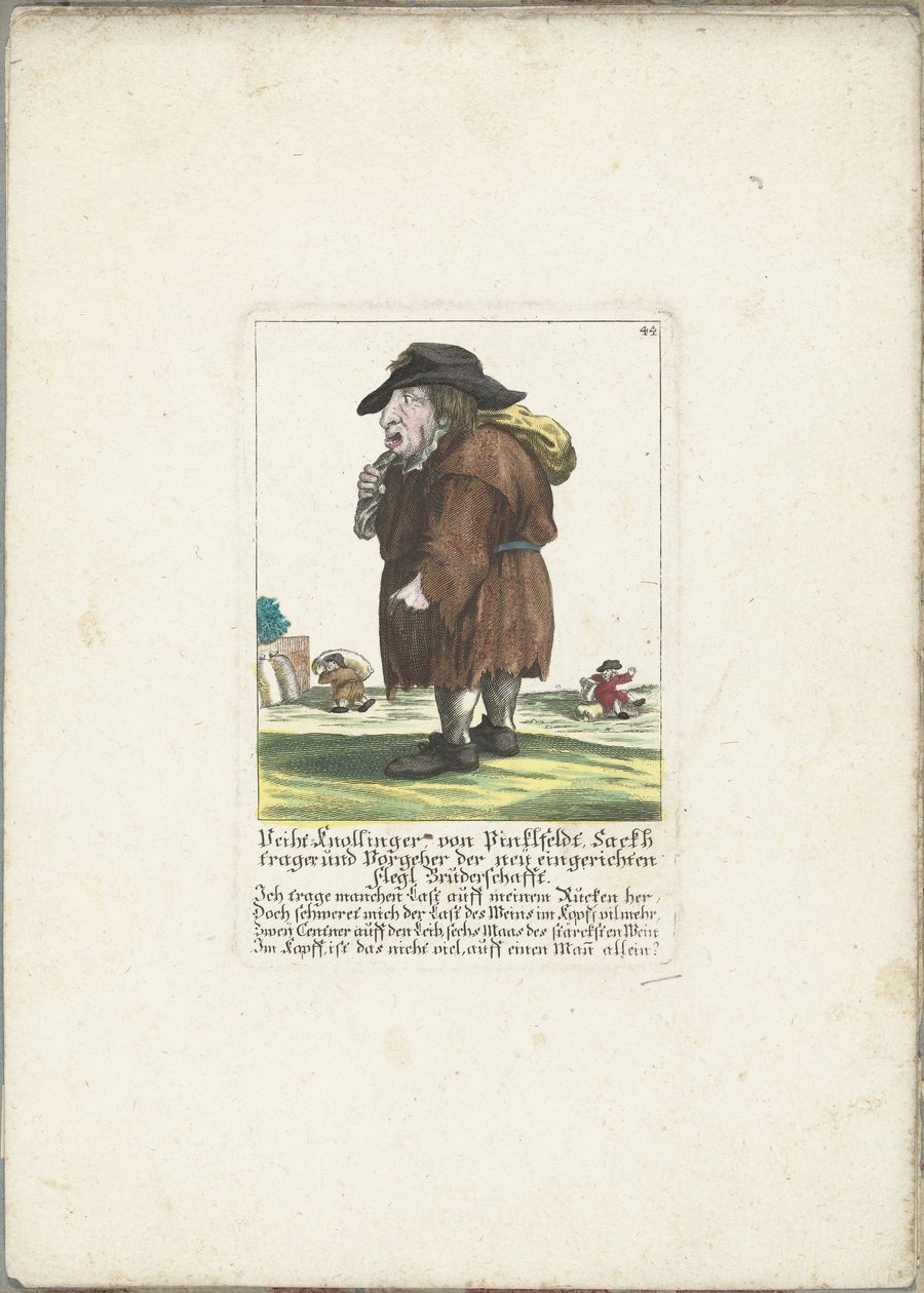 Dwerg Veith Knollinger av Pinklfeldt, ca 1710 Veith Knollinger von Pinklfeldt, Baghtrager och föregångare till det nyinrättade Flegl Brotherhood (titel på objekt) Il Callotto resurcitato eller nyinrett litet skåp (serietitel) av Martin Engelbrecht (attributed to)