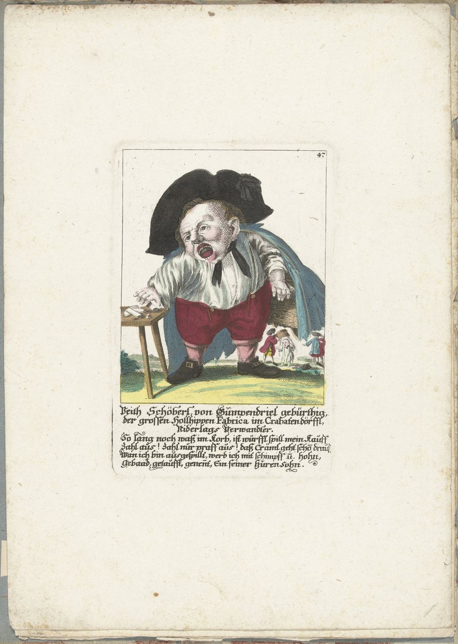 Dwergen Veith Schöberl von Gümpendriel, ca 1710 Veith Schöberl von Gümpendriel född, den stora Hollhippen Fabrica i Crabatendörffl, Niderlags släkting (titel på objekt) Il Callotto resurcitato eller nyinrett litet skåp (serie ti av Martin Engelbrecht (attributed to)