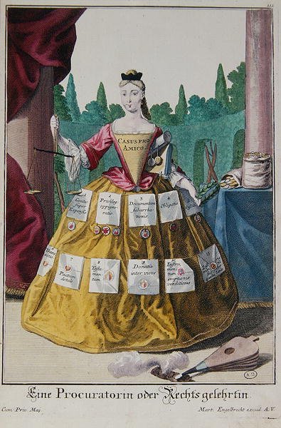 En kvinnlig åklagare, ca 1735 (färg litho) av Martin Engelbrecht