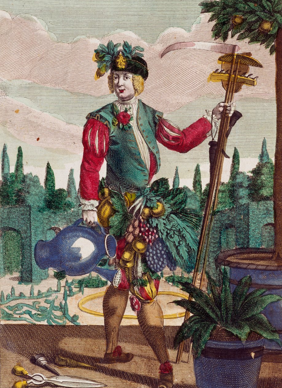 Trädgårdsmästare, gravyr från Assemblage des nouveau manouvries habilles av Martin Engelbrecht (1684-1756), Tyskland av Martin Engelbrecht