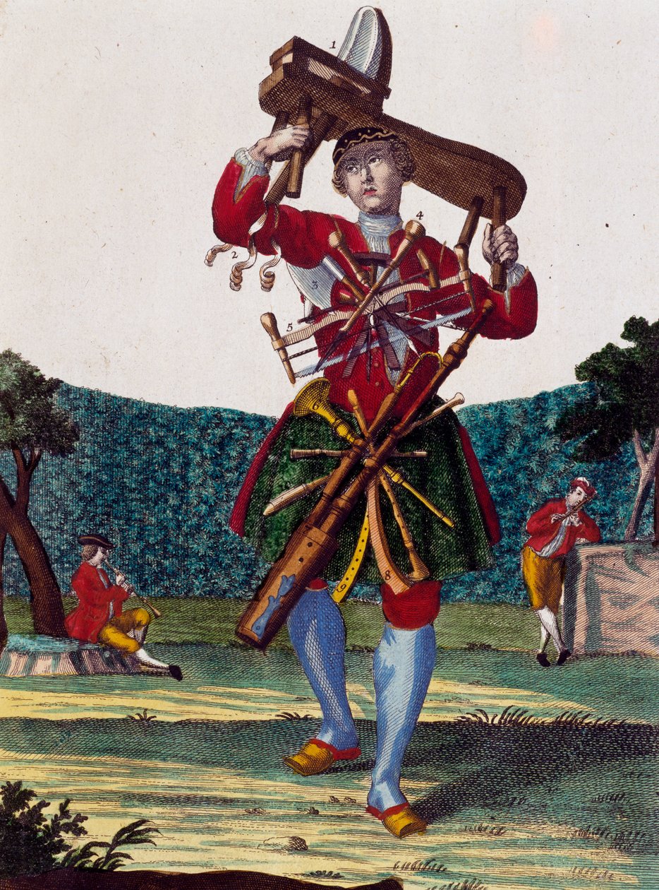 Tillverkare av flöjter, gravyr från Assemblage des nouveau manouvries habilles av Martin Engelbrecht (1684-1756), Tyskland av Martin Engelbrecht