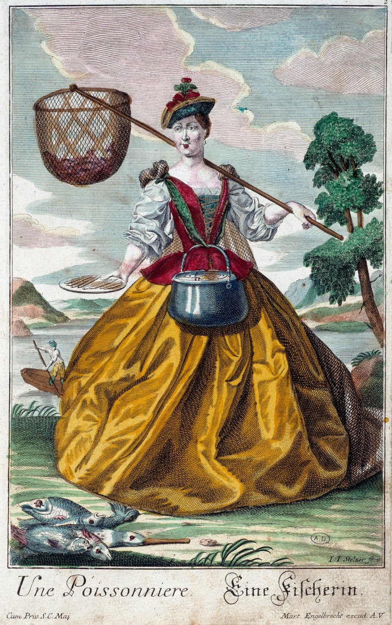 Metier: En fisk. Gravyr av Martin Engelbrecht (1684-1756), i "New assembly of the manouvries habilles" 1700-talet, Tyskland. Paris, dekorativ konst av Martin Engelbrecht