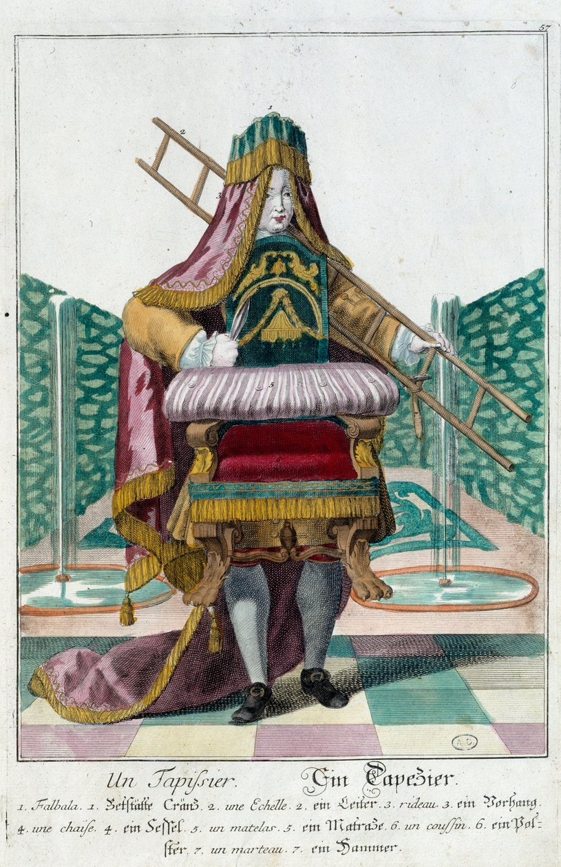 Metier: En klädsel. Gravyr av Martin Engelbrecht (1684-1756), i "" Ny sammansättning av manouvries habilles"" 1700-tal, Tyskland. Paris, Dekorativ konst av Martin Engelbrecht
