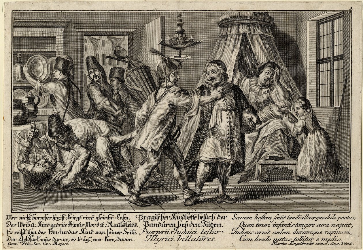 Pandurerna på besök hos judarna, ca 1756 av Martin Engelbrecht