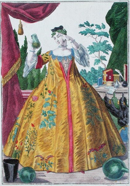 The Wife of the Doctor, c.1735 (färgad gravyr) av Martin Engelbrecht