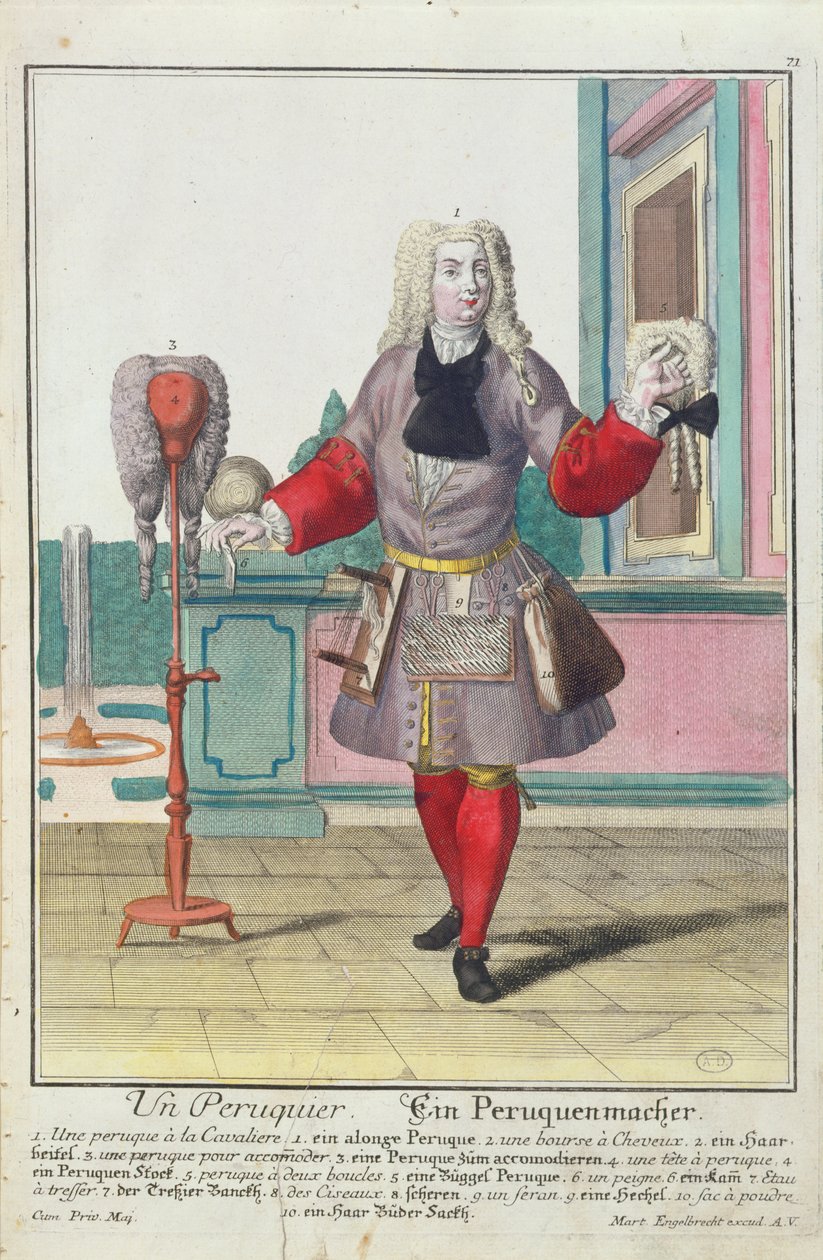Perukmakaren, publicerad i Augsburg, c.1735 av Martin Engelbrecht