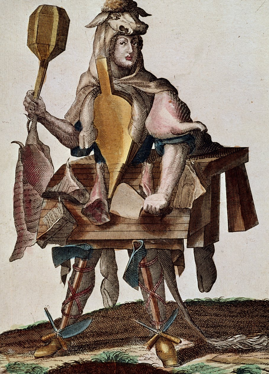 Slaktaren, gravyr från Assemblage des nouveau manouvries habilles Martin Engelbrecht (1684-1756), Tyskland av Martin Engelbrecht