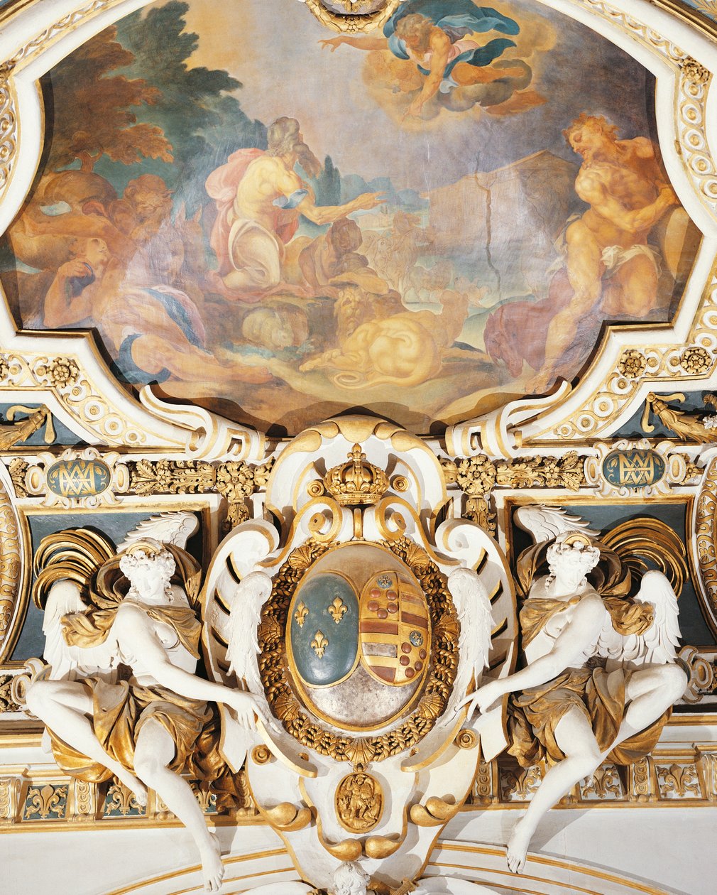 Noah och hans familj går in i arken, i kapellet, Chateau de Fontainebleau, Frankrike av Martin Fréminet