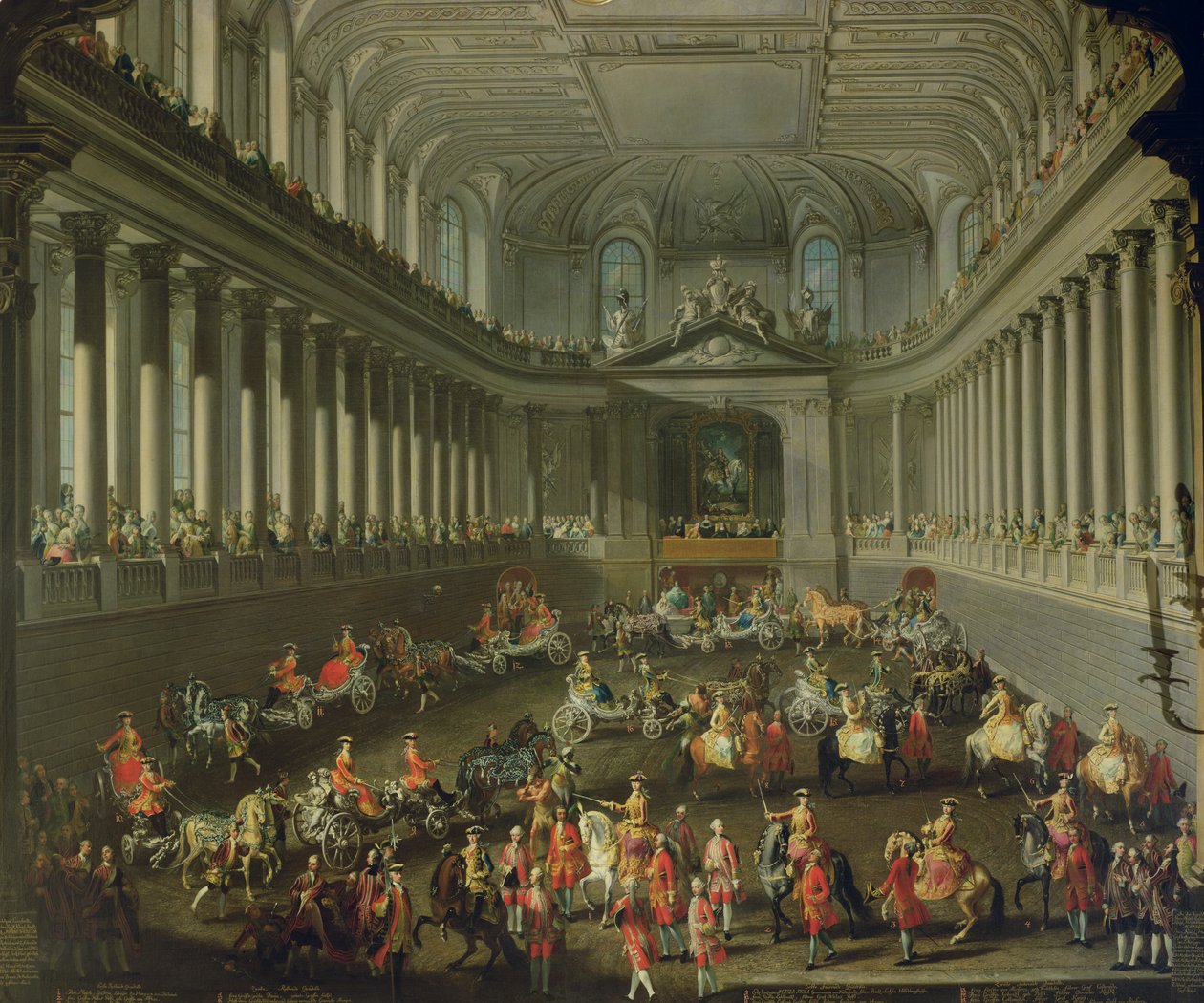 En kavalkad i vinterridskolan i Wien Hof för att fira den franska arméns nederlag i Prag 1743 (för detaljer se 66596 och 66708) av Martin II Mytens or Meytens