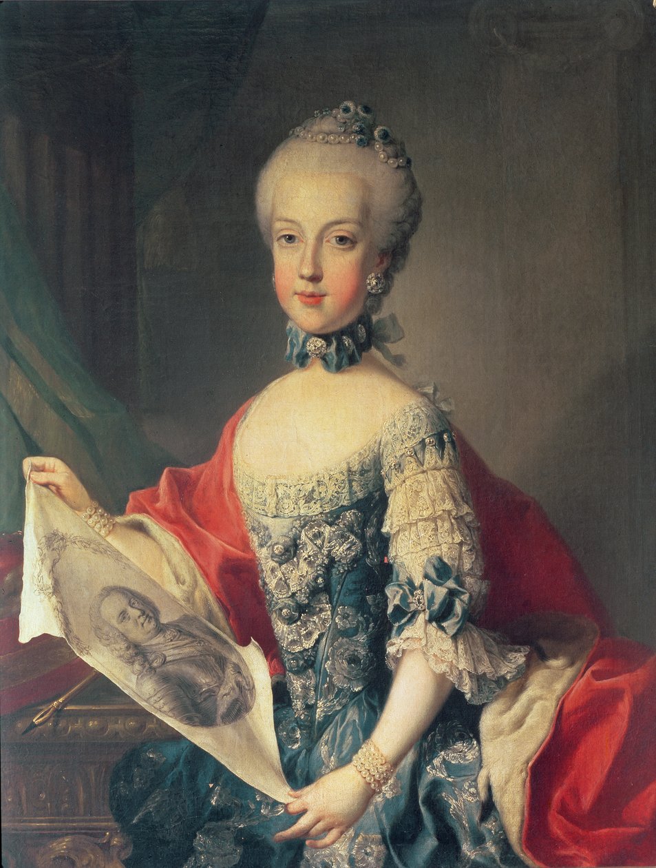 Ärkehertiginnan Maria Carolina (1752-1814), trettonde barn till Maria Theresia av Österrike (1717-80), fru till Ferdinand I (1751-1825) kung av de två Sicilierna, med ett porträtt av sin far kejsar Franc av Martin II Mytens or Meytens