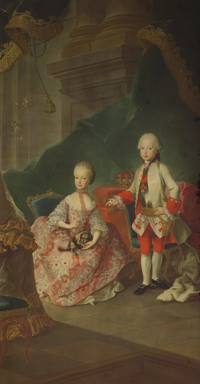 Två barn till kejsarinnan Maria Theresia av Österrike (1717-80) Leopold (1747-92) (senare kejsar Leopold II) och hans syster prinsessan Maria Christine (senare hustru till Albert Sachsen-Teschens grundare av Alb av Martin II Mytens or Meytens