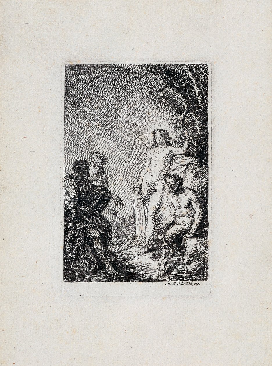 Kung Midas dom mellan Apollo och Marsyas av Martin Johann Schmidt