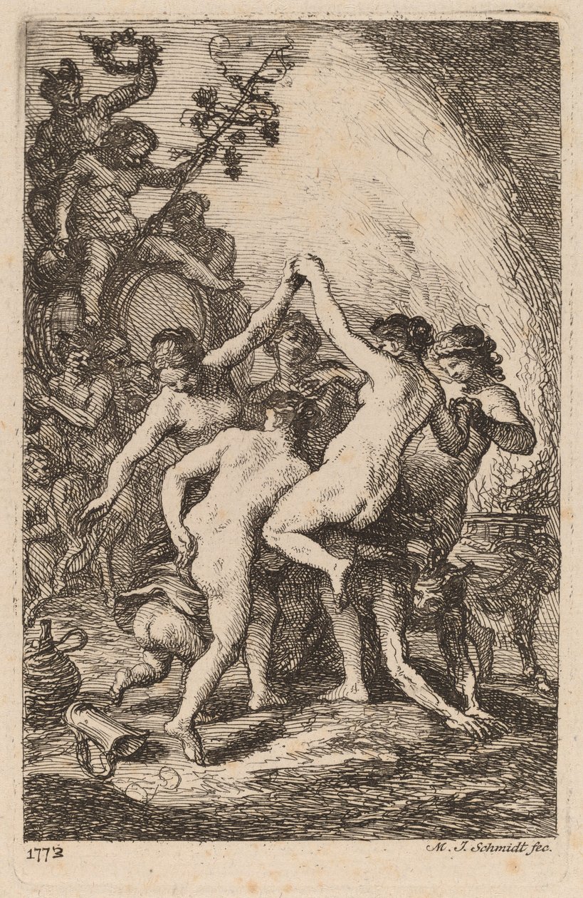 Bacchus triumf med dansande nymfer av Martin Johann Schmidt