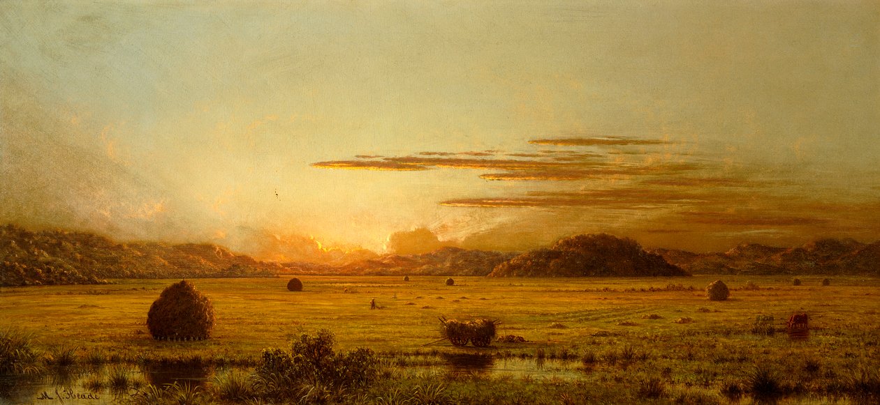 Soluppgång, Hoboken Meadows, ca 1875-1885 av Martin Johnson Heade