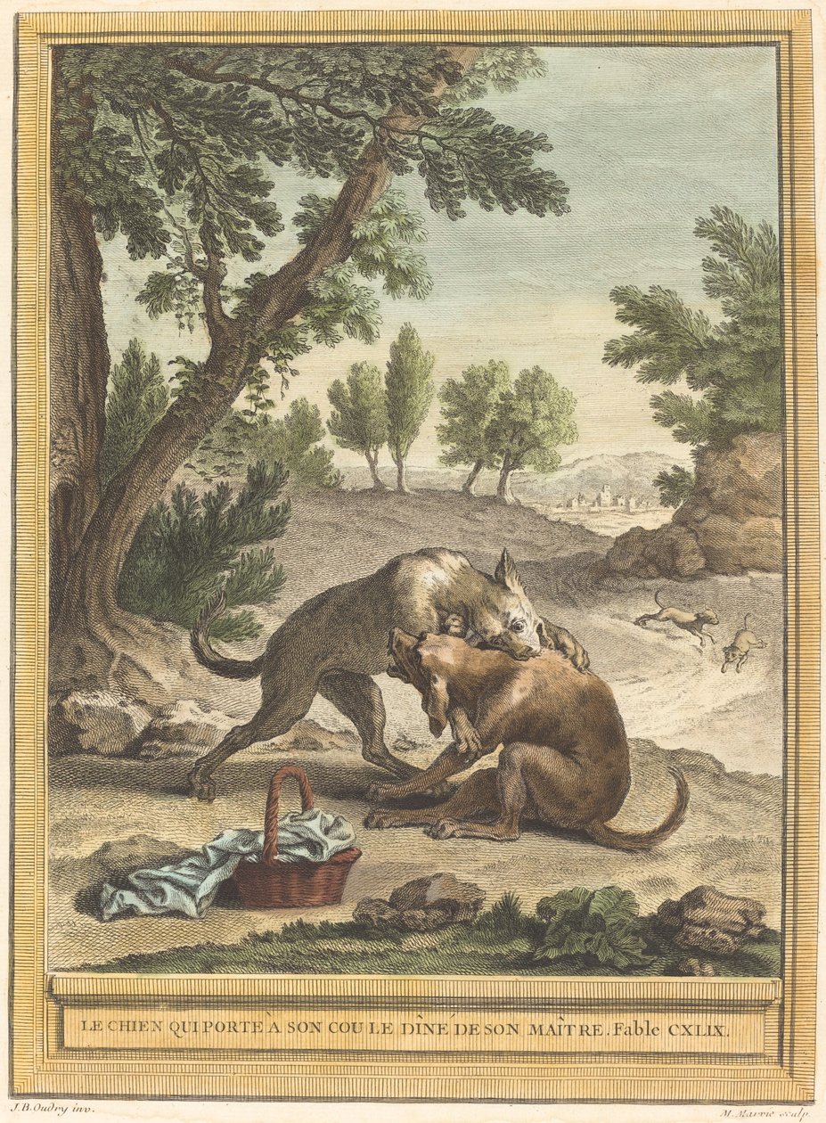 Hunden som bär sin herres måltid runt halsen av Martin Marvie after Jean Baptiste Oudry