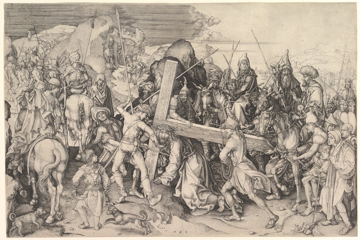 Kristus bär korset, ca 1475-80 (gravyr) av Martin Schongauer
