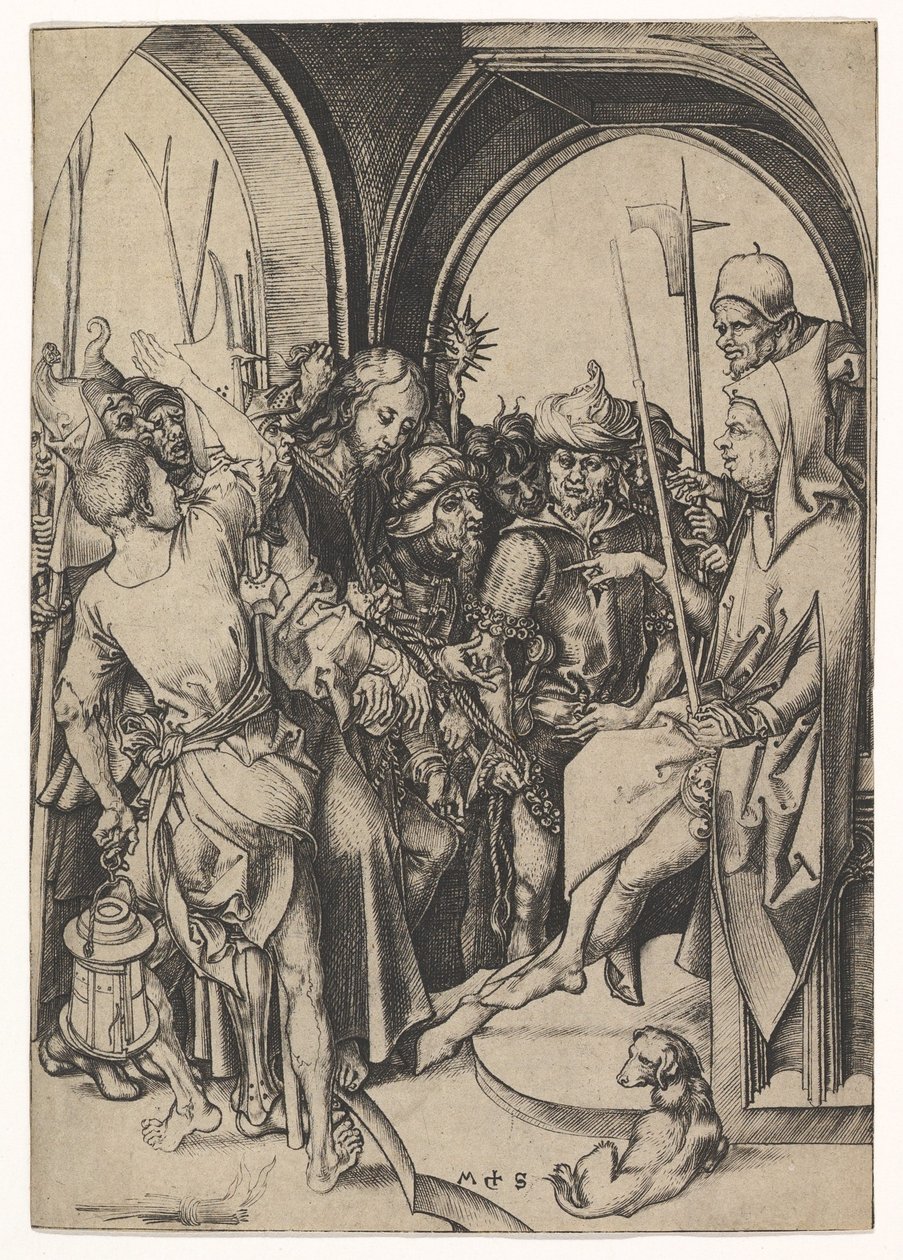 Kristus före Annas, ca. 1435-1491. av Martin Schongauer