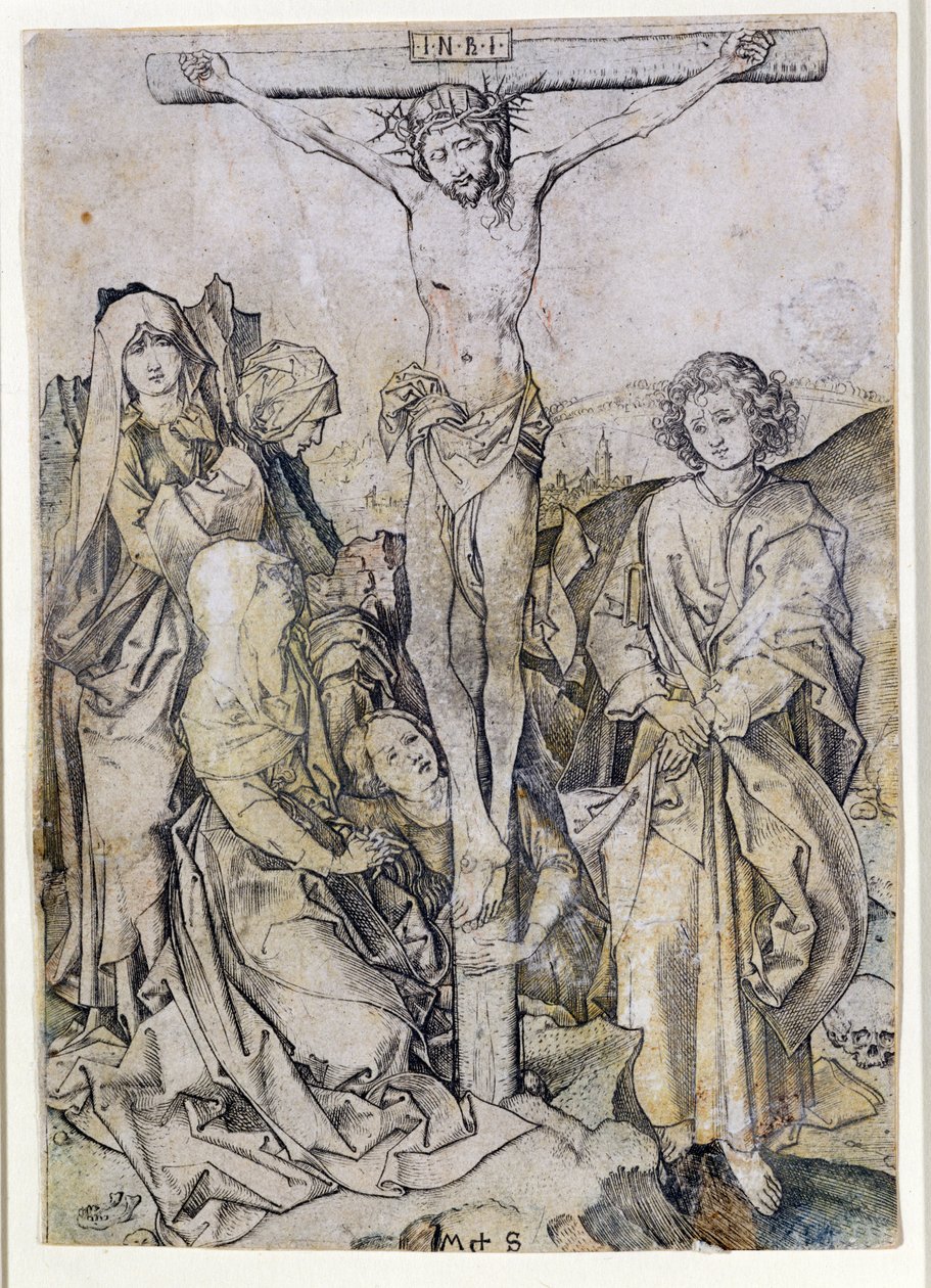 Kristus på korset, med Jungfrun och Johannes (gravyr) av Martin Schongauer