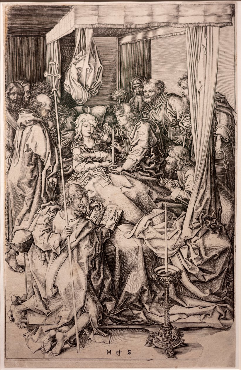 Gravyr på papper. Jungfruns död. Martin Schongauer. Ca 1470-1491. (gravyr på papper) av Martin Schongauer