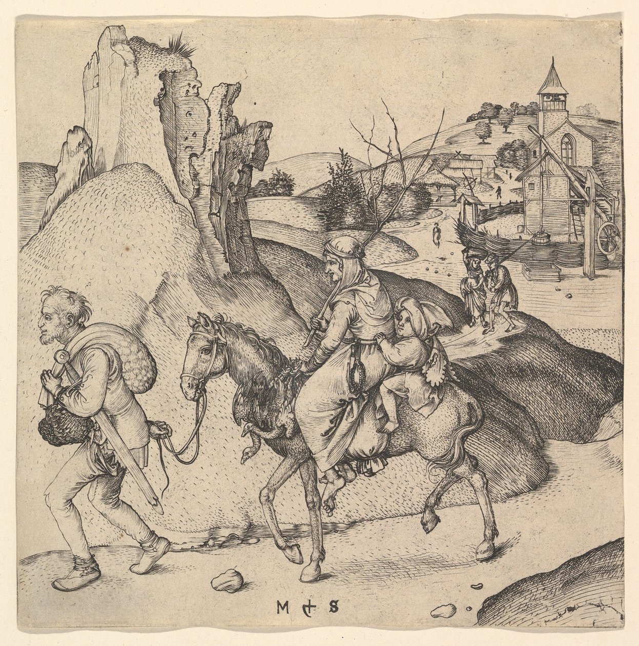 Bondfamiljen på väg till marknaden, ca. 1435-1491. av Martin Schongauer