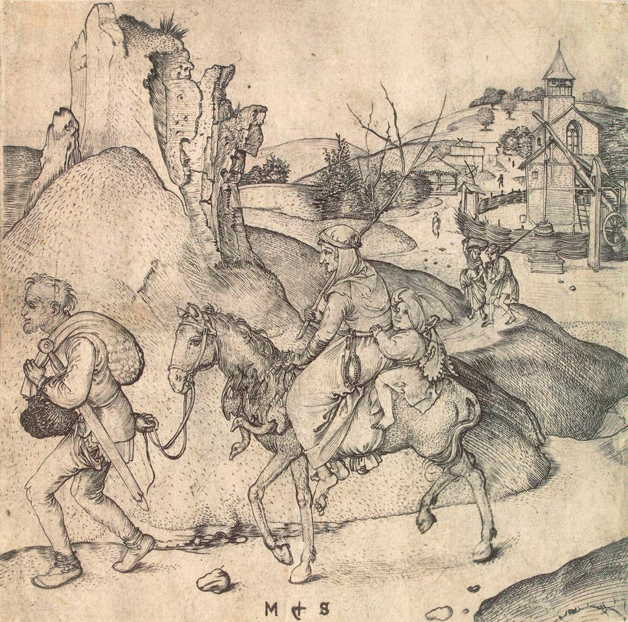 Bondfamiljen på väg till marknaden, mellan 1473 och 1475. av Martin Schongauer