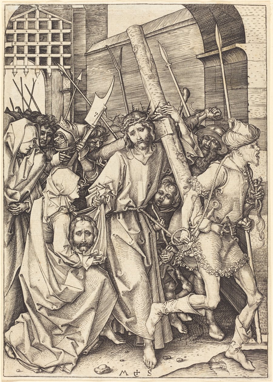 Korsets bärande med Saint Veronica av Martin Schongauer