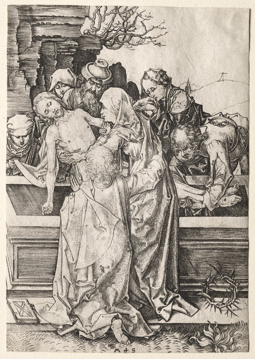 Passionen: Gravläggningen. av Martin Schongauer